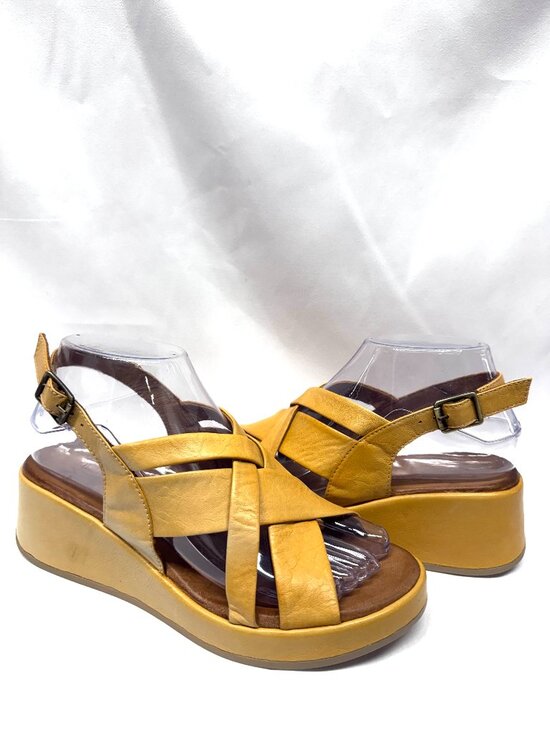 Miz Mooz Shoes - MIZ MOOZ WOMEN'S WEDGE PLATFORM SANDALS ANKLE BUCKLE OCRE 37EU / 7US # T-101